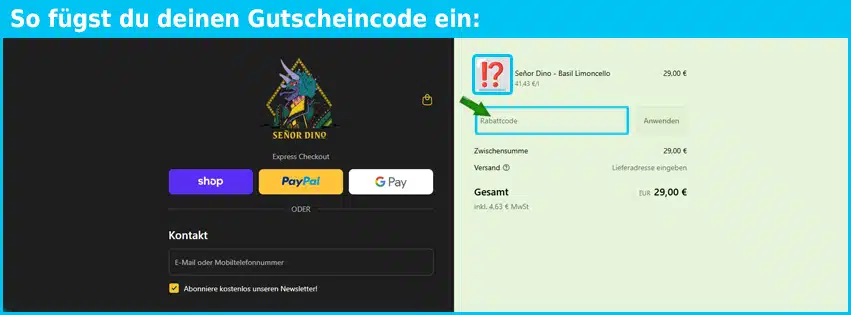senordino Gutschein einfuegen und sparen blau
