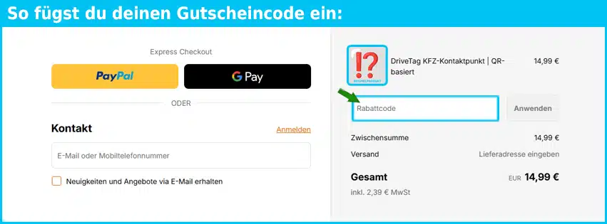silentlink Gutschein einfuegen und sparen blau