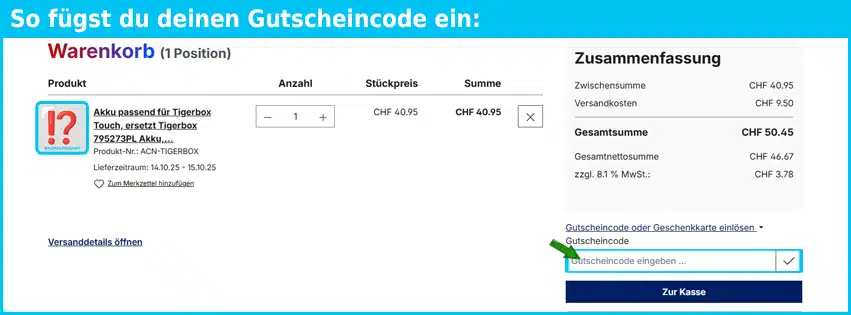 akkushop-schweiz Gutschein einfuegen und sparen blau