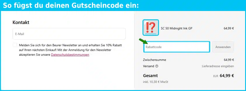 beurer Gutschein einfuegen und sparen blau