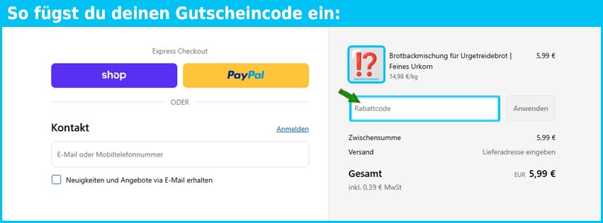 brotrausch Gutschein einfuegen und sparen blau