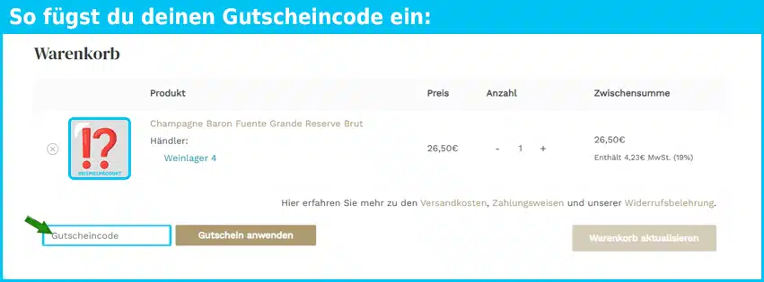 champagnerkollektion Gutschein einfuegen und sparen blau