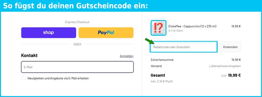 ciaocoffee Gutschein einfuegen und sparen blau