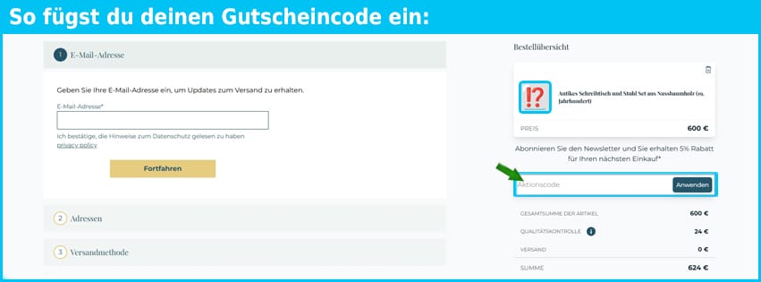 deesup Gutschein einfuegen und sparen blau