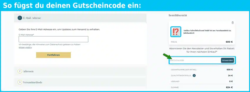 deesup Gutschein einfuegen und sparen blau
