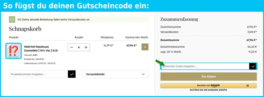 edelbrand Gutschein einfuegen und sparen blau