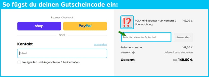 enabot Gutschein einfuegen und sparen blau
