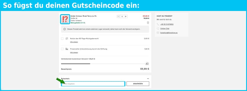 footshop Gutschein einfuegen und sparen blau