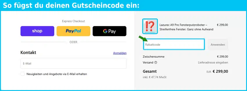 gizmo Gutschein einfuegen und sparen blau