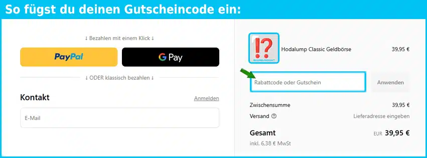hodalump Gutschein einfuegen und sparen blau