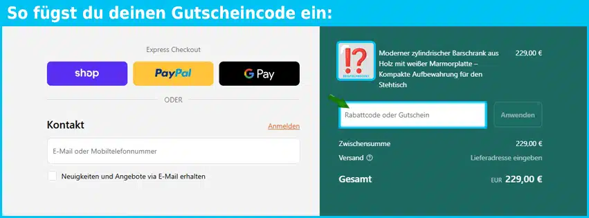 iananas Gutschein einfuegen und sparen blau