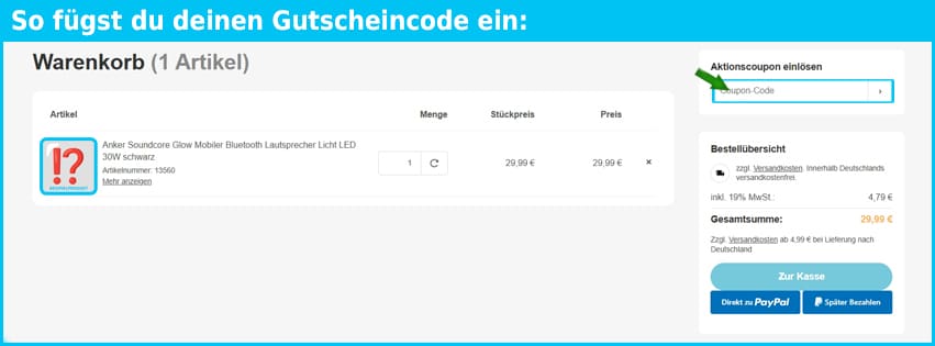kaufen333.de Gutschein einfuegen und sparen blau