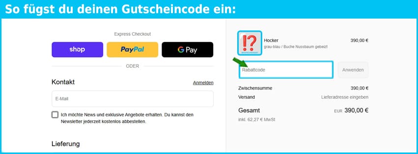 kautsch.com Gutschein einfuegen und sparen blau