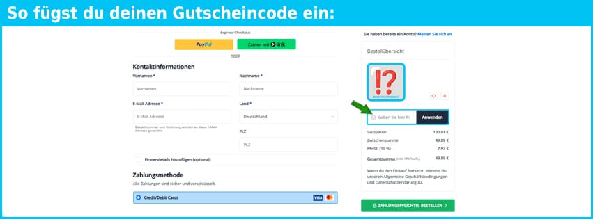 lizenzhub Gutschein einfuegen und sparen blau