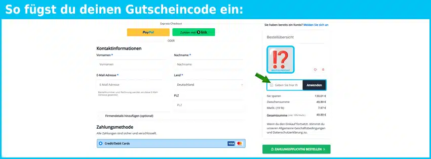 lizenzhub Gutschein einfuegen und sparen blau