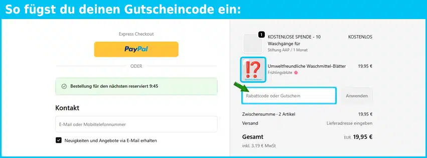 mothersearth Gutschein einfuegen und sparen blau