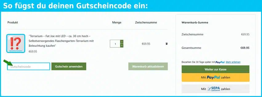 plant-opia Gutschein einfuegen und sparen blau