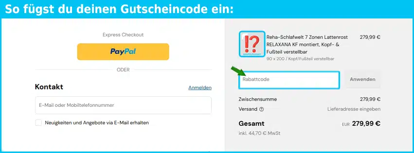 reha-schlafwelt Gutschein einfuegen und sparen blau
