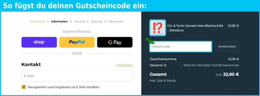 retroschilder Gutschein einfuegen und sparen blau