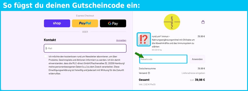 rund.um Gutschein einfuegen und sparen blau