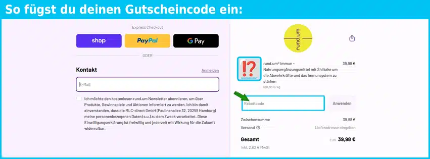 rund.um Gutschein einfuegen und sparen blau