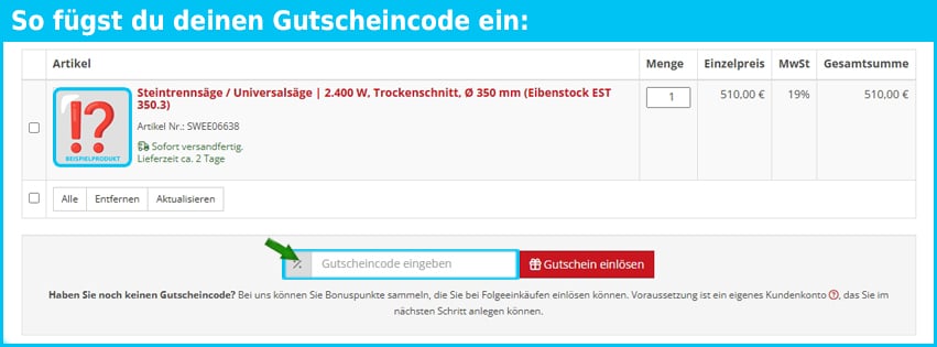 schwan-baushop Gutschein einfuegen und sparen blau