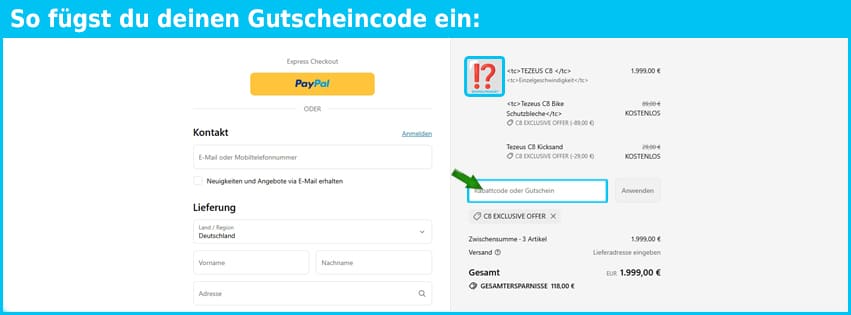 tezeus Gutschein einfuegen und sparen blau