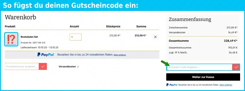 wupperkotten Gutschein einfuegen und sparen blau