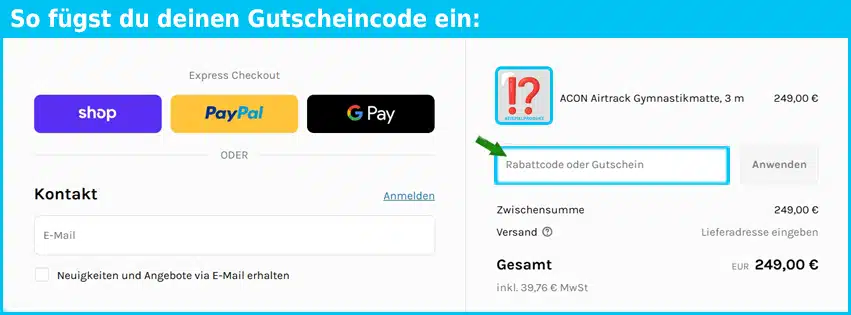 acon Gutschein einfuegen und sparen blau