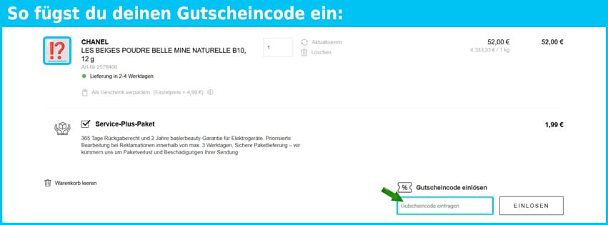 basler-beauty Gutschein einfuegen und sparen blau