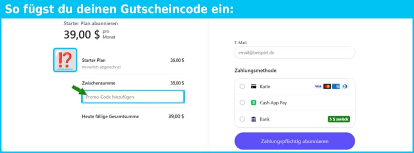 creatify Gutschein einfuegen und sparen blau