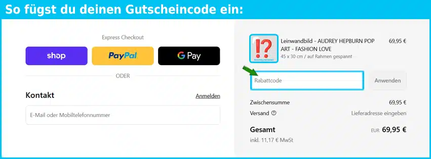 hammerwandbilder Gutschein einfuegen und sparen blau