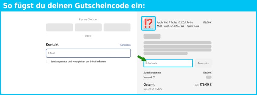 it-versand Gutschein einfuegen und sparen blau