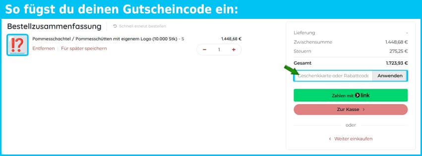 kartonizza Gutschein einfuegen und sparen blau