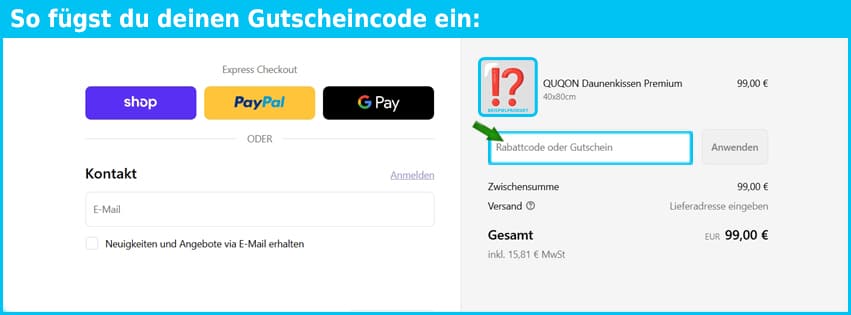 quqon Gutschein einfuegen und sparen blau
