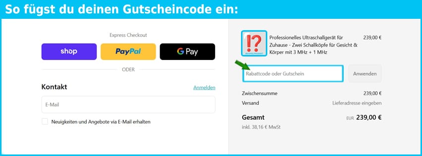 ultra-med Gutschein einfuegen und sparen blau