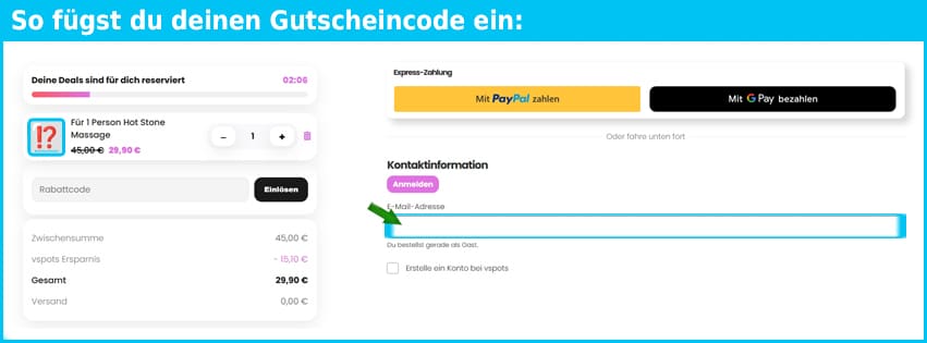 vspots Gutschein einfuegen und sparen blau