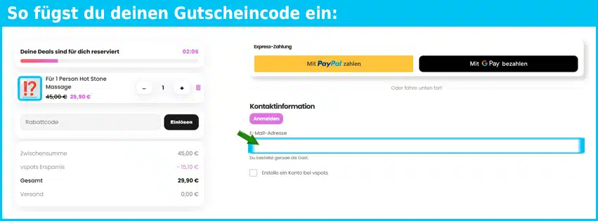 vspots Gutschein einfuegen und sparen blau