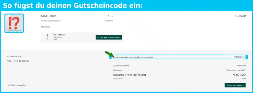 bolia Gutschein einfuegen und sparen blau