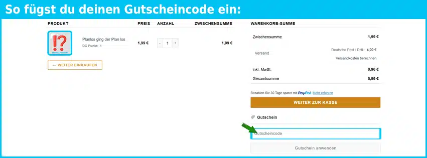deinclipper Gutschein einfuegen und sparen blau