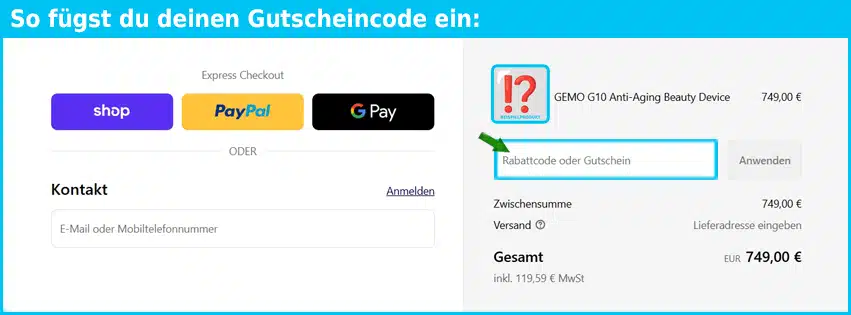 gemoglobal Gutschein einfuegen und sparen blau