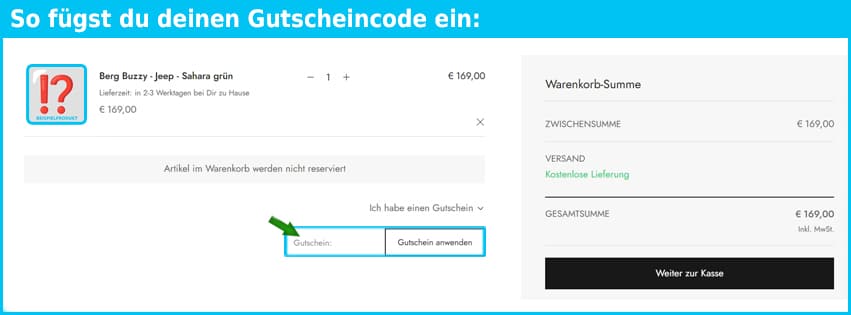 gokart-laden.de Gutschein einfuegen und sparen blau