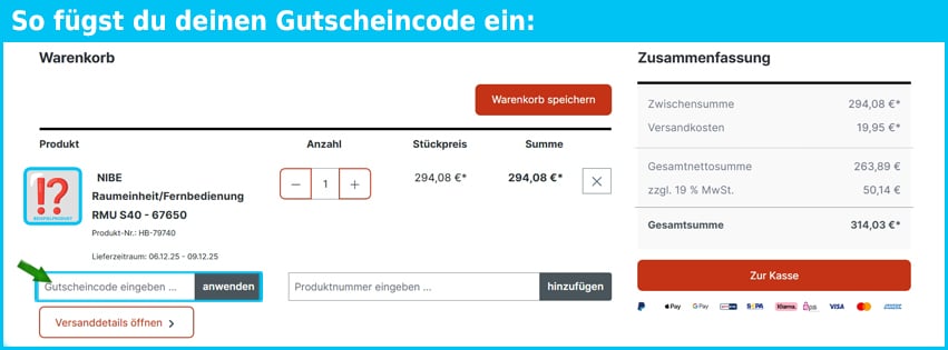 heizbude Gutschein einfuegen und sparen blau