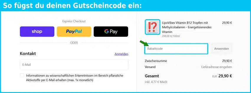 lipovibes Gutschein einfuegen und sparen blau