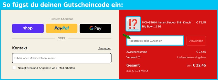mam-shop Gutschein einfuegen und sparen blau