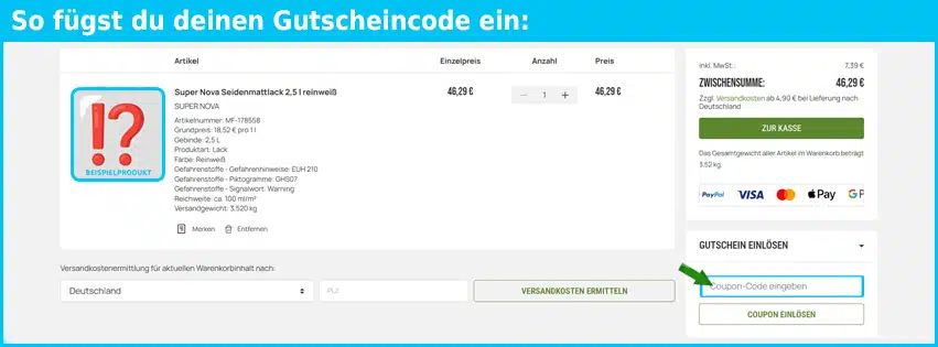 norax Gutschein einfuegen und sparen blau