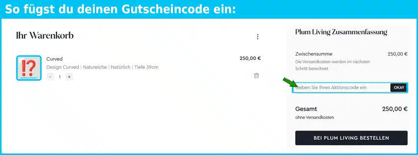 plum-living Gutschein einfuegen und sparen blau