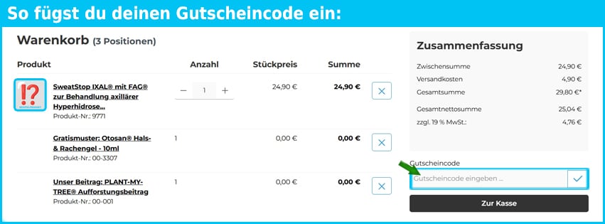 sweat-stop Gutschein einfuegen und sparen blau