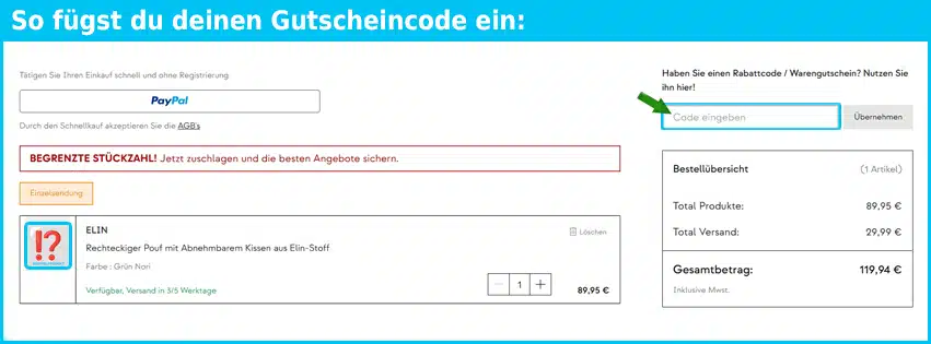 themasie Gutschein einfuegen und sparen blau
