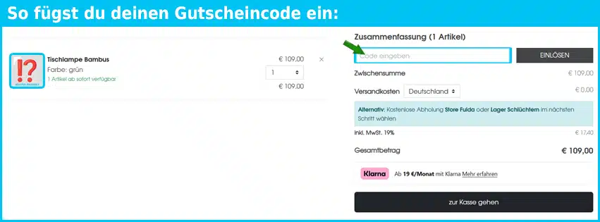 wohnlust Gutschein einfuegen und sparen blau